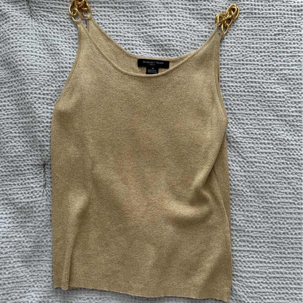 ✨5 for $25✨ august silk Gold Knit Tank with Chain-Strap Detail